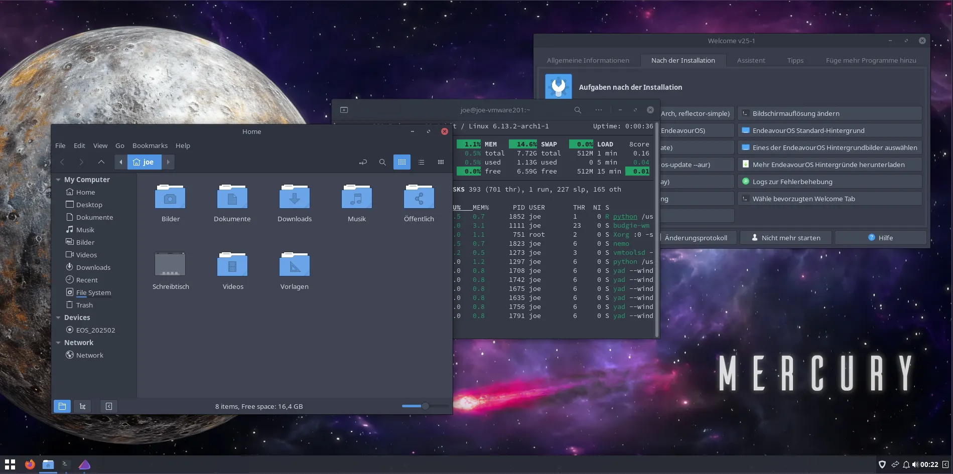 EndeavourOS running Budgie