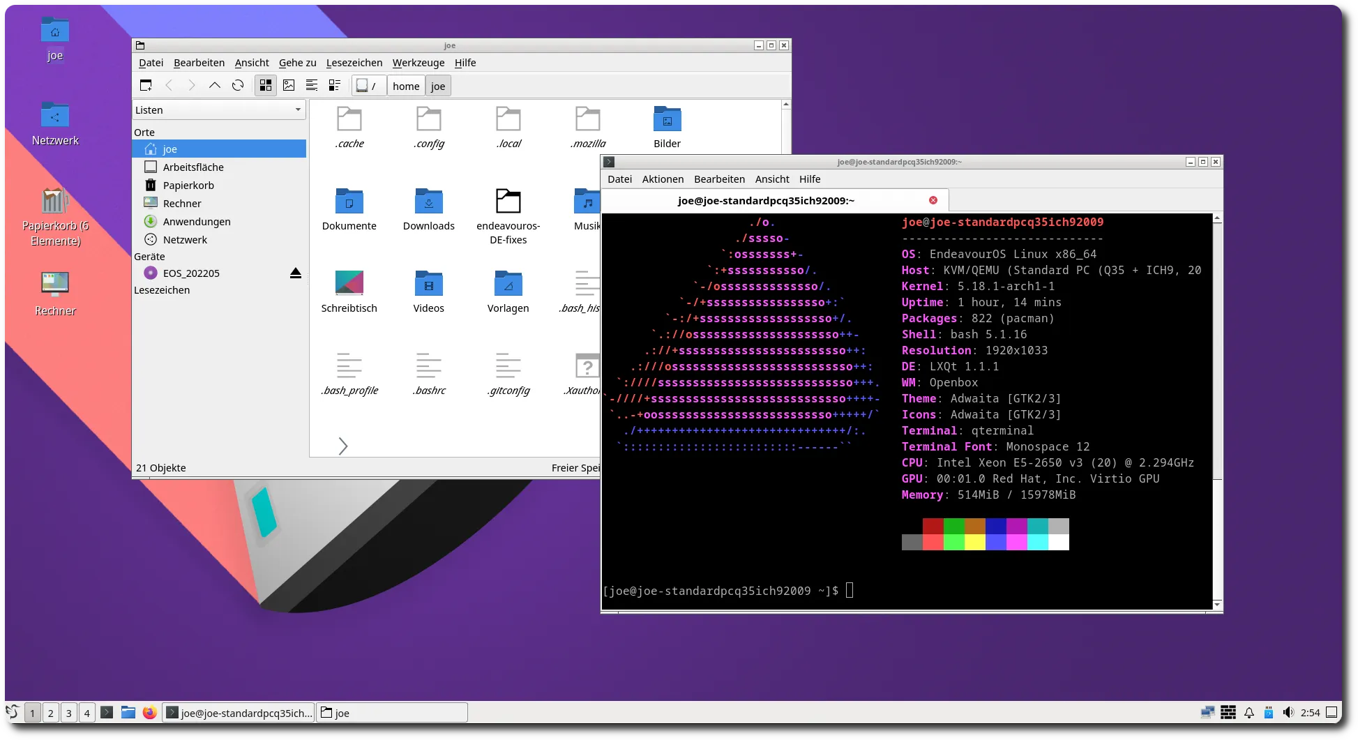 EndeavourOS running LXQt