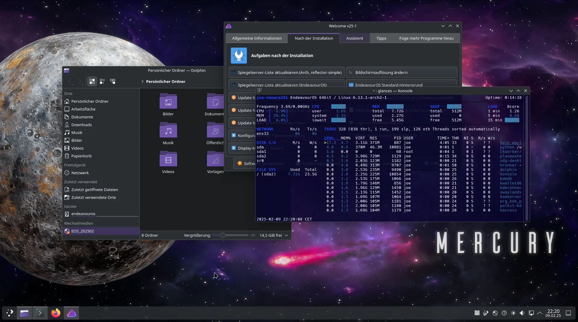 EndeavourOS running KDE Plasma
