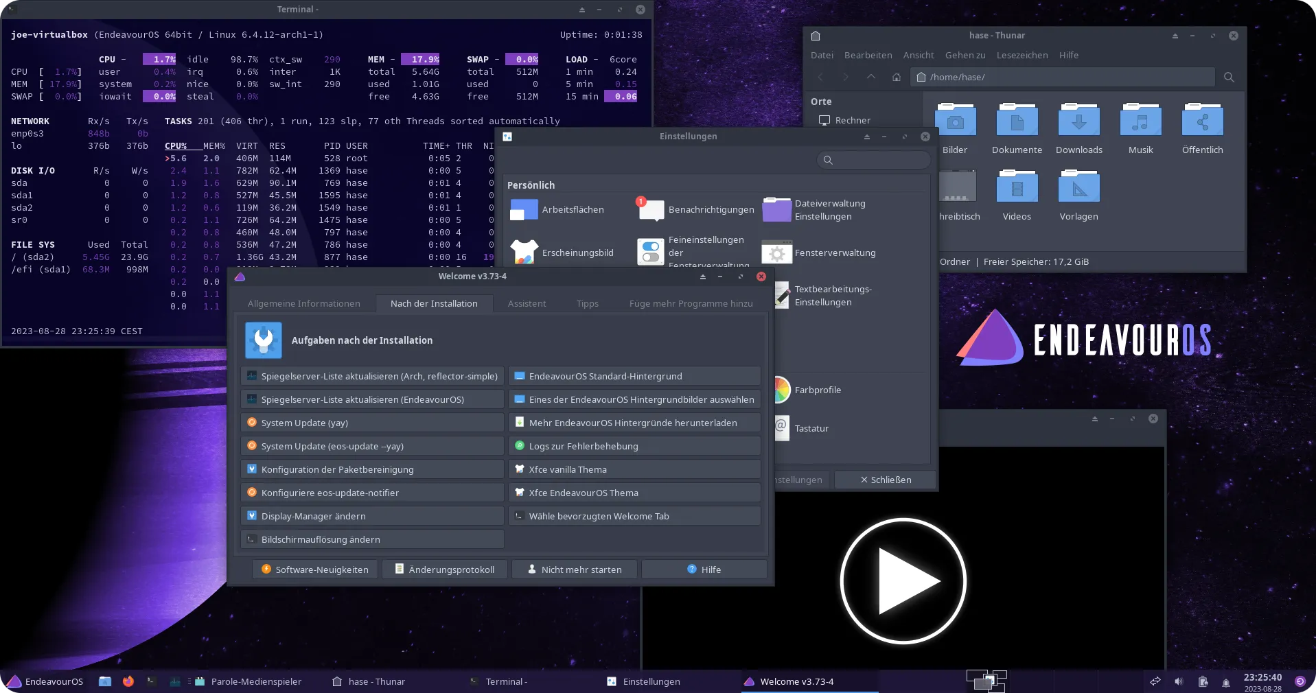 EndeavourOS running Xfce